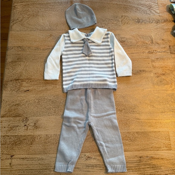 Tots Fifth Avenue Gray and White Baby Sweater Set - Picture 1 of 4